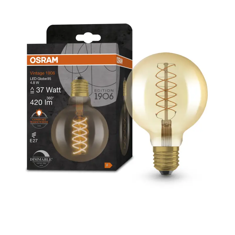 Cenový Hit Ledvance stmívatelná LED žárovka E27 4,8 W VINTAGE GLOBE, teplá bílá
