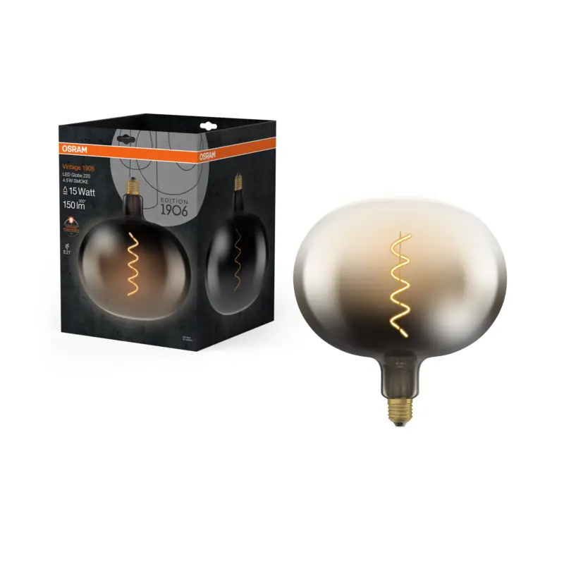 Autentický Ledvance kouřová LED žárovka velká E27 4.5W VINTAGE GLOBE, teplá bílá