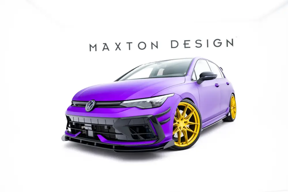 Maxton Design "Street Pro" spoiler pod přední nárazník s křidélky pro Volkswagen Golf R Mk8 Facelift, plast ABS bez povrchové úpravy, s červenou linkou Oblíbený