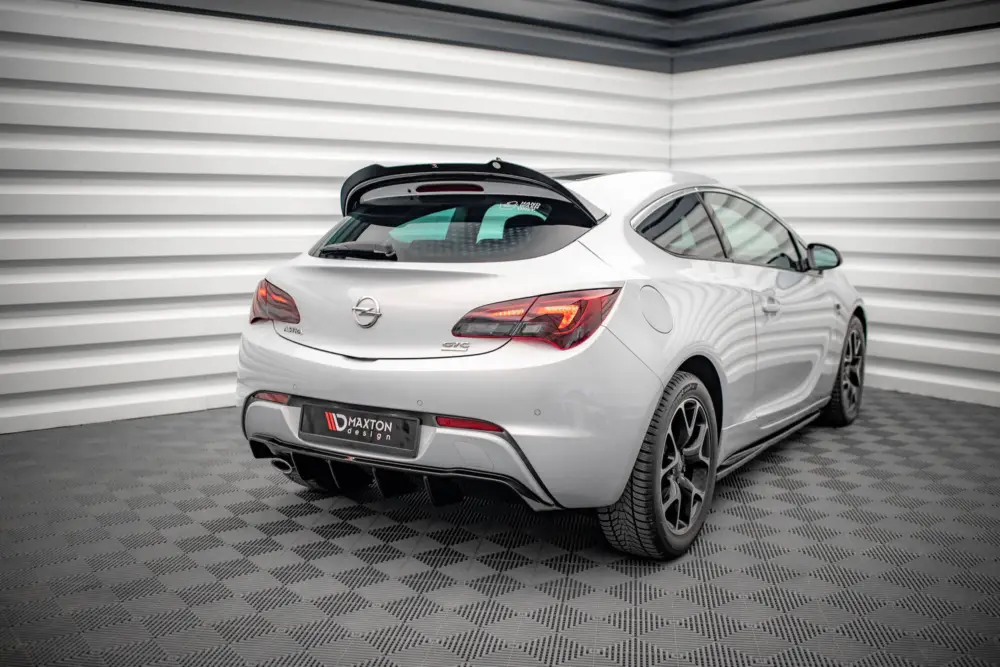 Maxton Design vložka zadního nárazníku pro Opel Astra J (Mk4), černý lesklý plast ABS, GTC OPC-line, s jednoduchou koncovkou na jedné straně Omezená Nabídka