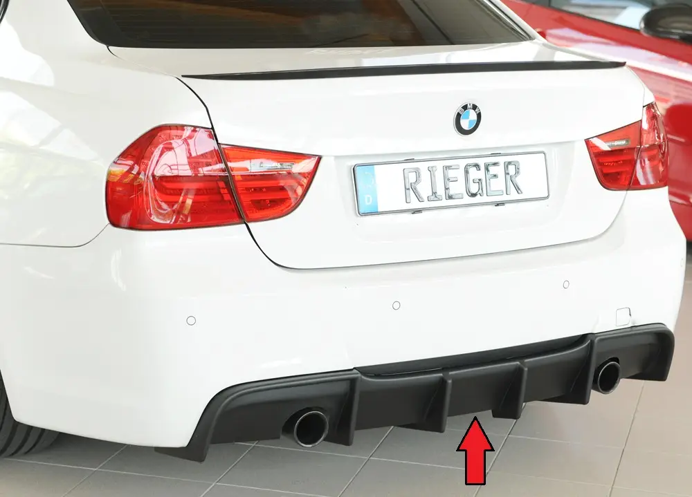 Super Cena Rieger vložka zadního nárazníku pro BMW řada 3 E90, E91 sedan, touring, plast ABS bez povrchové úpravy, pro originální koncovku na obou stranách