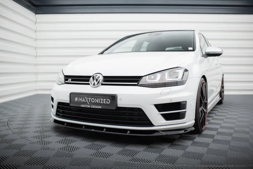 Ověřený Maxton Design spoiler pod přední nárazník ver.6 pro Volkswagen Golf R Mk7, černý lesklý plast ABS
