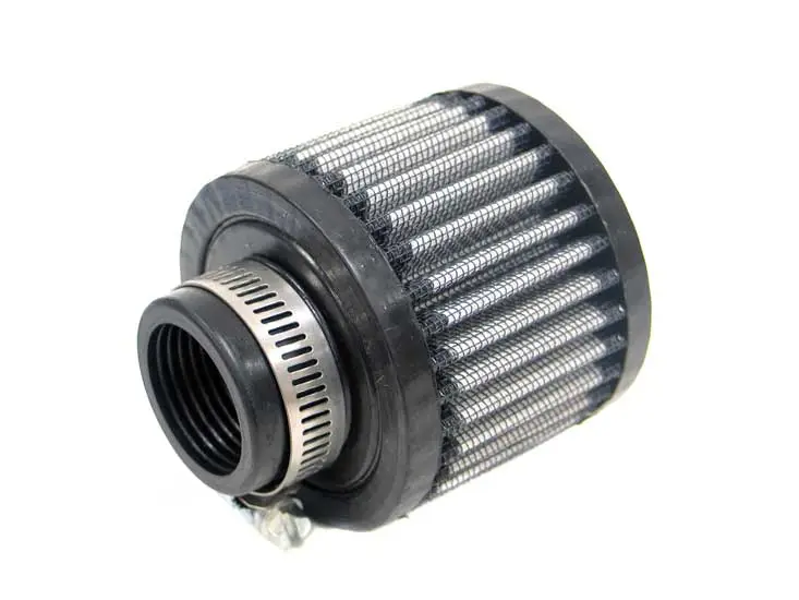 Sleva K&N univerzální odvětrávací filtr s vnějším průměrem 76 mm a výškou 64 mm, průměr vstupu 32 mm, délka vstupní příruby 16 mm, materiál Bavlněná gáza, vrchlík gumový vrchlík
