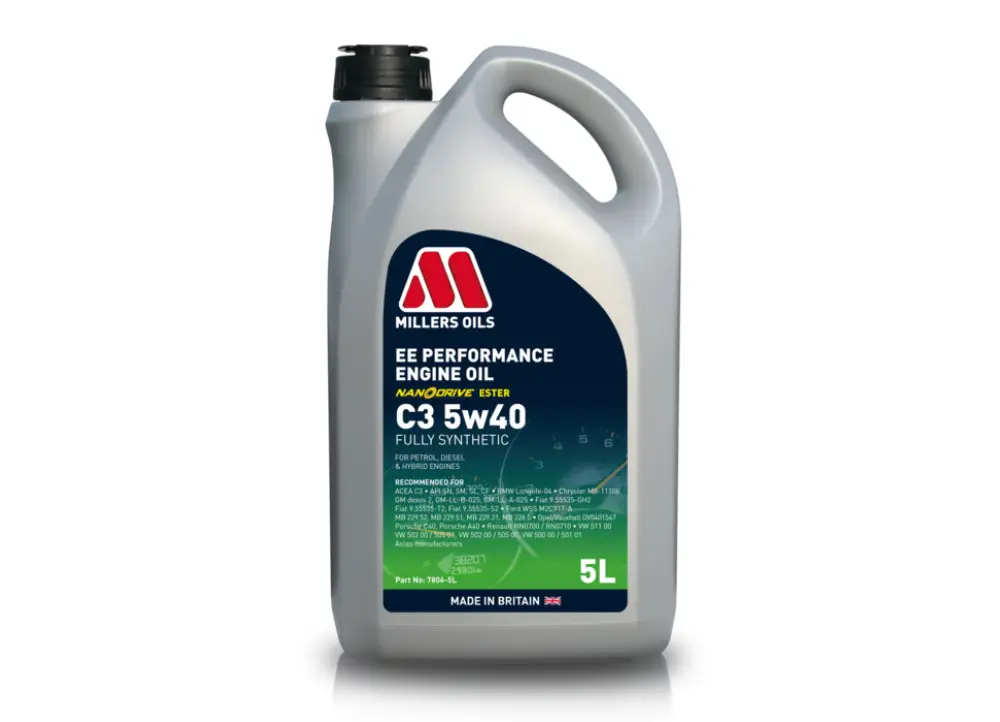 Jen Po Omezenou Doba Plně syntetický motorový olej Millers Oils EE Performance C3 5W-40 s technologií NANODRIVE, objem 5l