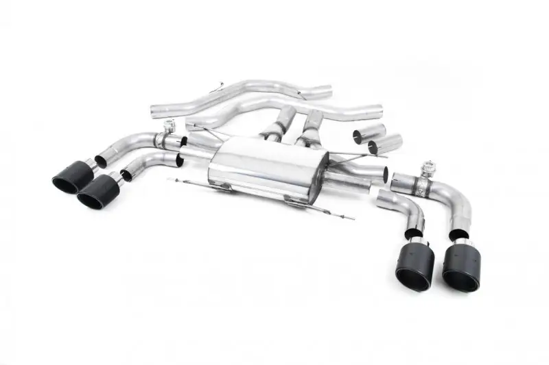 Milltek Sport Front Pipe-back s klapkami pro Alfa Romeo Giulia Quadrifoglio 2.9 V6 Bi-Turbo (bez OPF/GPF) 2017-2024, GT-100 leštěné koncovky, typ koncovek JET-100 karbonové Jen Po Omezenou Doba