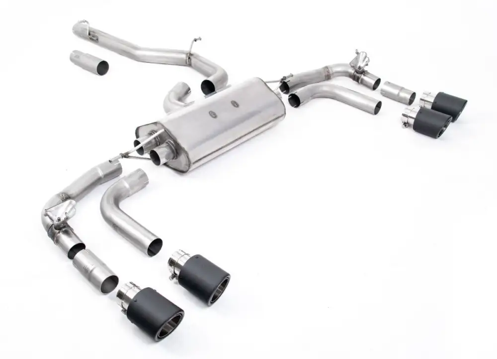 Milltek Sport výfukový systém GPF-Back bez rezonátoru (hlasitější) Re-uses Factory Valve Motors pro Volkswagen Tiguan R 320ps (s OPF/GPF) 2021-2024, GT-100 leštěné koncovky, typ koncovek JET-100 karbonové Nejlepší Volba