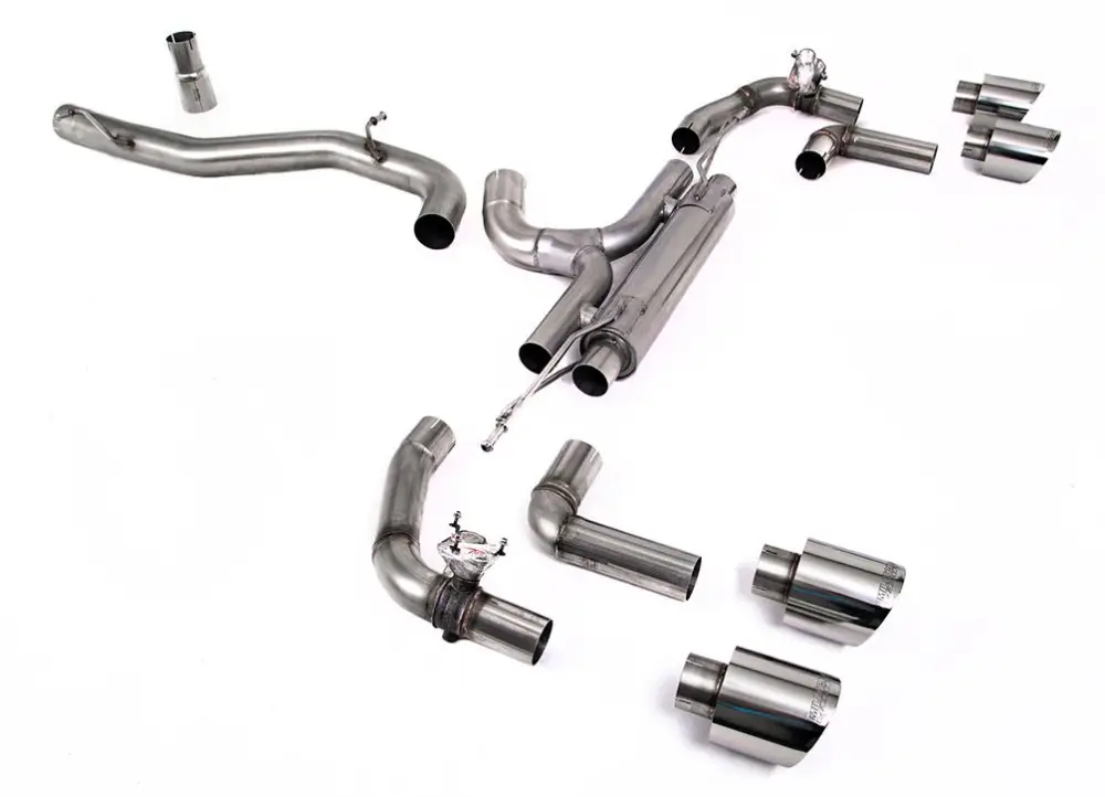 Milltek Sport výfukový systém cat-back 80mm / 3.15" System - Race (nejhlasitější) pro Volkswagen Golf Mk8 R 2.0 TSI 320PS (bez GPF / NA modely) 2022-2024, GT-115 leštěné koncovky, typ koncovek GT-115 titanové modré Hit Sezóny