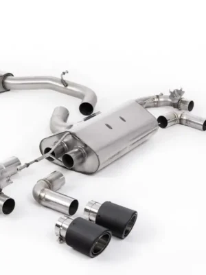 Autentický Milltek Sport výfukový systém cat-back 80mm / 3.15" Race s klapkami - s rezonátorem pro Volkswagen Golf Mk7.5 R 2.0 TSI 300PS (s GPF) - 80mm Race Systems 2019-2022, GT-100 kulaté leštěné koncovky, typ koncovek JET-100 karbonové