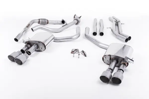 Milltek Sport výfukový systém cat-back bez rezonátoru pro Audi S5 3.0 V6 Turbo Coupe/Cabrio B9 (bez Sport Diff) 2017-2024, GT-100 dvojité leštěné koncovky, typ koncovek GT-100 titanové Značkový