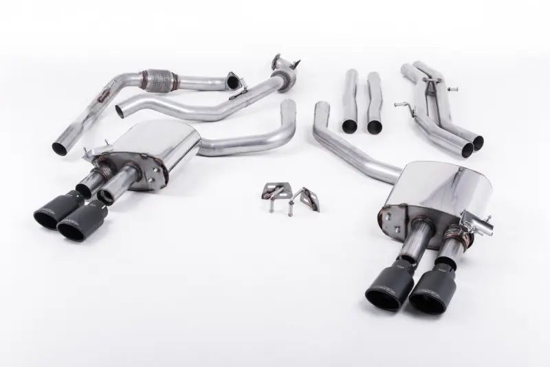 Milltek Sport výfukový systém cat-back bez rezonátoru pro Audi S5 3.0 V6 Turbo Coupe Only B9 (Sport Diff Models Only, Without Brace Bars) 2017-2024, dvojité oválné leštěné koncovky, typ koncovek oválné černé Tovární Cena