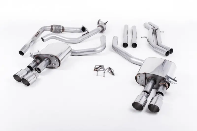 Milltek Sport výfukový systém cat-back bez rezonátoru (hlasitější) pro Audi S4 3.0 Turbo V6 B9 - Sedan/Avant (bez Sport Diff) 2016-2024, GT-90 dvojité leštěné koncovky, typ koncovek GT-90 leštěné Dokud Zásoby Vydrží