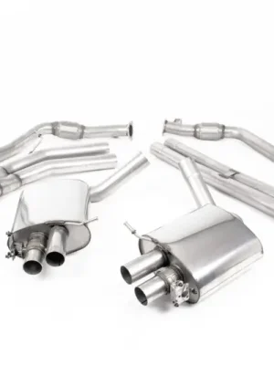 Akční Nabídka Milltek Sport výfukový systém cat-back (Road+) pro Audi RS4 B9 2.9 V6 Turbo Avant (bez OPF/GPF) 2018-2024, oválné leštěné koncovky, typ koncovek oválné titanové modré