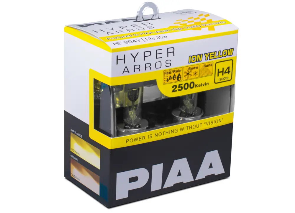 Autožárovky PIAA Hyper Arros Ion Yellow 2500K - teplé žluté světlo 2500K pro použití v extrémních podmínkách, patice H4 Levný