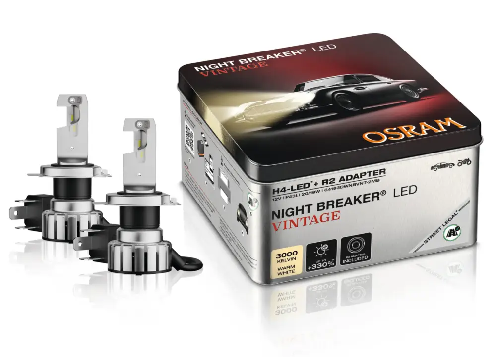 OSRAM NIGHT BREAKER LED VINTAGE H4 homologované LED autožárovky s teplým bílým světlem 3000K, v plechové krabičce Tovární Cena