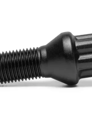 Nejprodávanější TPi Round Series kolový šroub, kuželová dosedací plocha, kytičkový tvar hlavy (17 mm), závit 14x1,5, délka závitu 28 mm, barva saténová černá