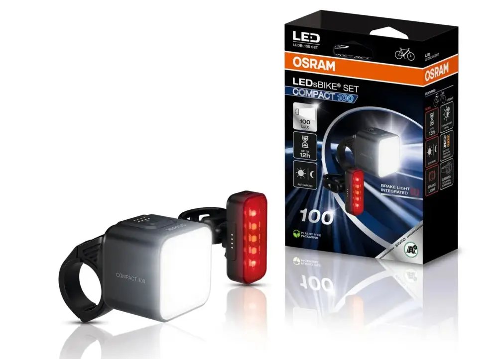 OSRAM LEDsBIKE® Compact sada předního a zadního LED světla na jízdní kolo, automatické/manuální nastavení jasu, varianta 100 SET Jen Po Omezenou Doba