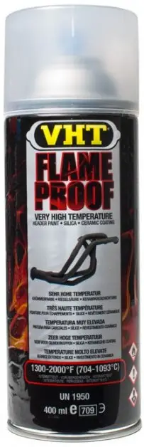 Bezpečná Platba VHT Flameproof žáruvzdorná barva do 1093°C, krycí čirý lak, 400ml