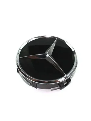 Cenový Hit Středová krytka kola - poklička průměr 69/75mm(vnitřní,vnější) Mercedes replika (B66470200) černá lesk, chrom hvězda (1 kus)