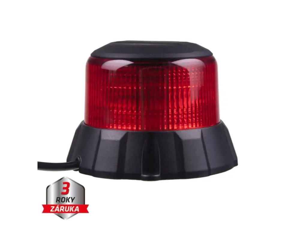 Originální Robustní červený LED maják, černý hliník, 48W, ECE R65