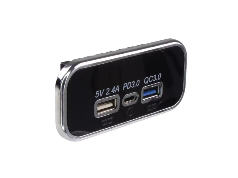 Kup Teď USB 2.4A + QC3.0 + USB-C zásuvka 12/24V, chromový rámeček