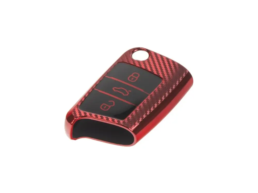 TPU obal pro klíč Škoda, VW, Seat, carbon červený Sezónní Sleva