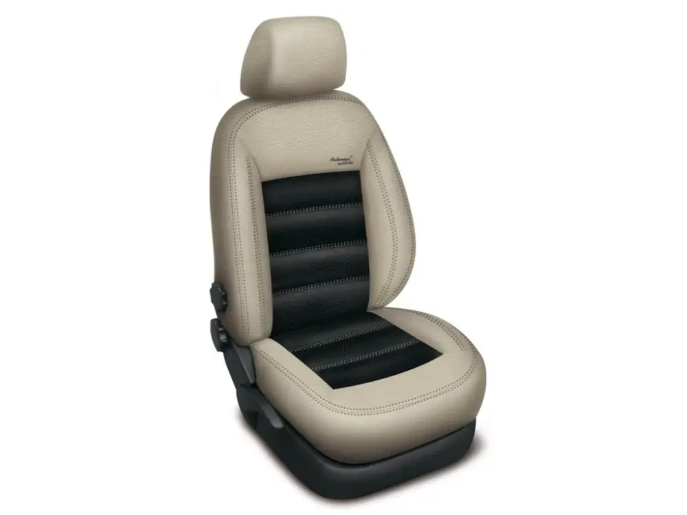 Časově Omezené Autopotahy Škoda Octavia I, AUTHENTIC LEATHER, dělená, zadní loketní opěrka, béžovočerné