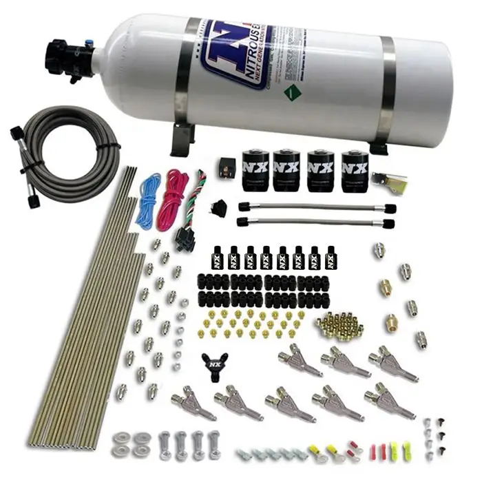 Sleva 8 Cylinder SSV Direct Port 4 Solenoids with 15Lb Bottle 200-500Hp Jetting Nitrous Express NX 80016-15