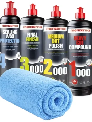 MENZERNA Sada lešticích past 1000 2000 3000 + vosk Sealing Wax Protection 4x250ml + mikrovláknová utěrka kompletní korekce a ochrana laku Objednat Nyní